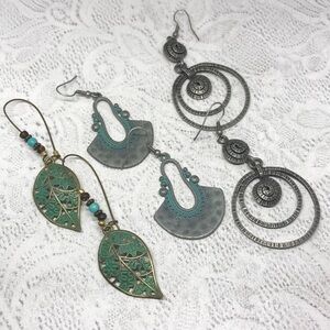 𝅺Bundle lot 3 festival boho style long trendy statement earrings dangle drop.
